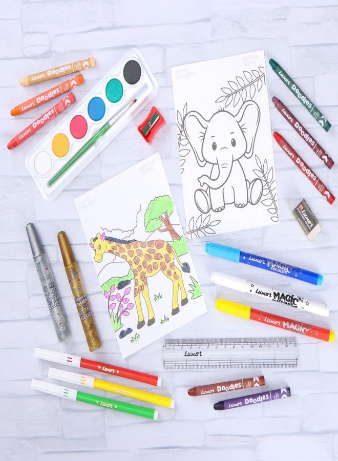 Luxor Doodles Super Combo Art Set - Ignite Imagination with Diverse Crayons, Sketch Pens, Water Colors, Glitter, Glue, Eraser & Sharpener, Ultimate Creative Kit for Kids' Artistic Adventures - Image 5
